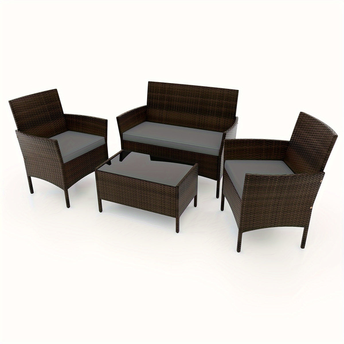 Outdoor Patio Furniture Set shown in the 4PCS Mix Brown+Gray option