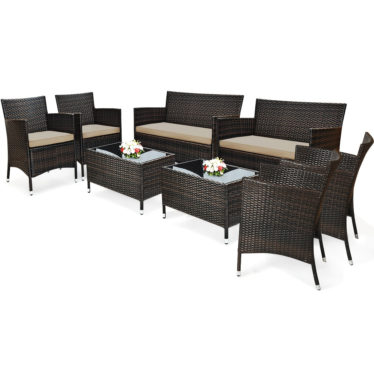 Outdoor Patio Furniture Set shown in the 8PCS Mix Brown+Beige option