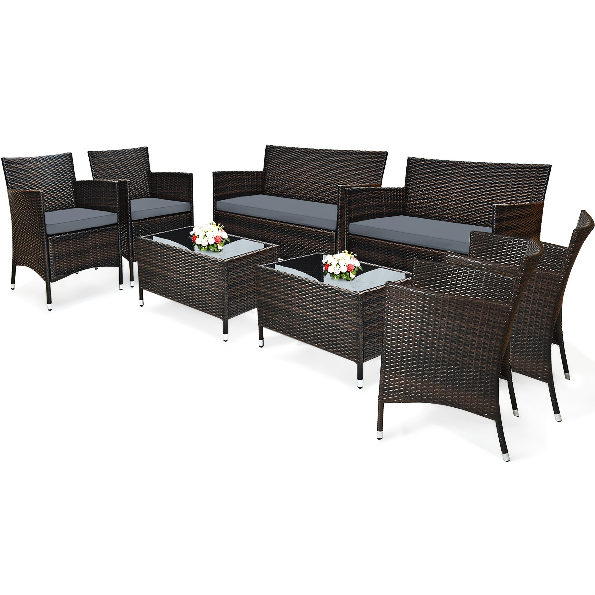 Outdoor Patio Furniture Set shown in the 8PCS Mix Brown+Gray option