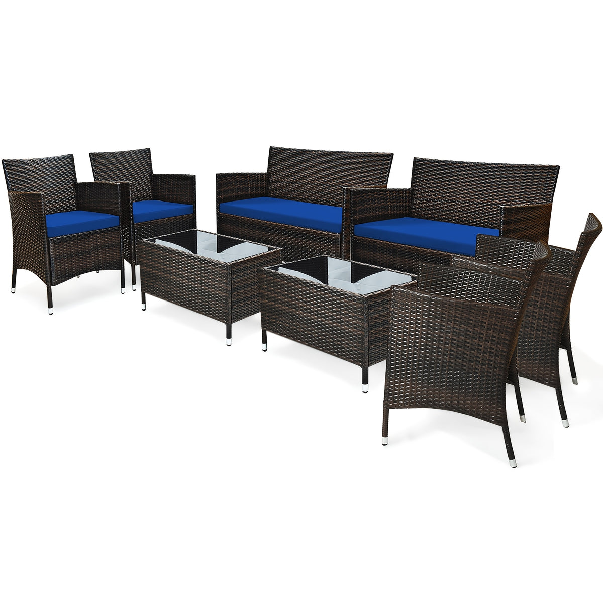 Outdoor Patio Furniture Set shown in the 8PCS Mix Brown+Navy option