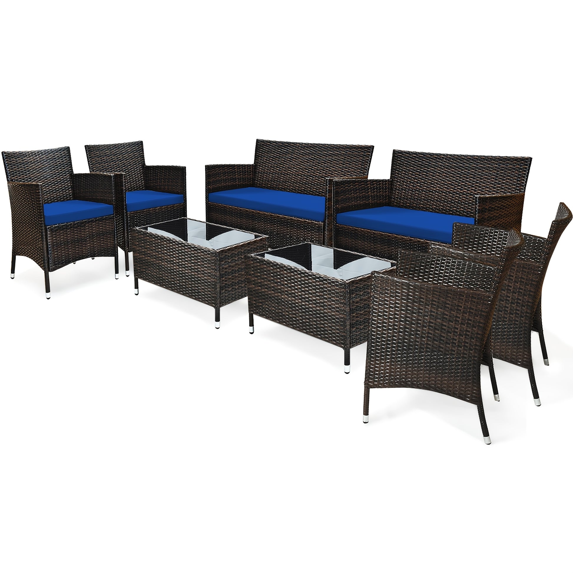 Outdoor Patio Furniture Set shown in the 8PCS Mix Brown+Navy option