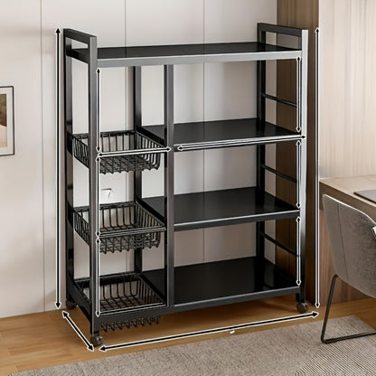 Rolling Baker's Rack with Mesh Baskets & Adjustable Shelves – Metal Frame Kitchen Storage Shelf on Wheels for Kitchen, Bathroom, Living Room & Office