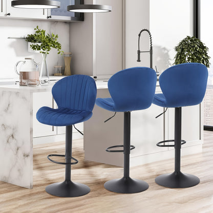 Classic Bar Stools (2/3pcs), Velvet Height Adjustable Swivel Barstools with Back And Footrest, Counter Stools, Kitchen Stools, 300 Lbs Weight Capacity, Black, Blue, Green, Grey