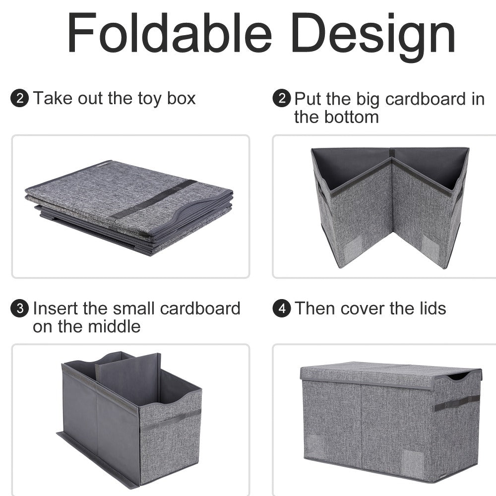 Kids Box Chest - Extra Large Lightweight Collapsible Storage Organizer Boxes Bins Baskets for Children, Boys, Girls, for nursery Room, Playroom, Closet Home Storage Boxes with Big Handles for Nursery, 26.8"X13.8"X16"