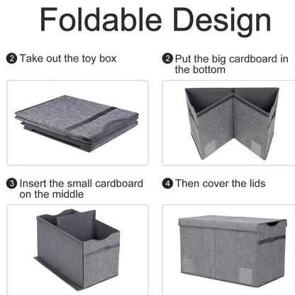 Kids Box Chest - Extra Large Lightweight Collapsible Storage Organizer Boxes Bins Baskets for Children, Boys, Girls, for nursery Room, Playroom, Closet Home Storage Boxes with Big Handles for Nursery, 26.8"X13.8"X16"