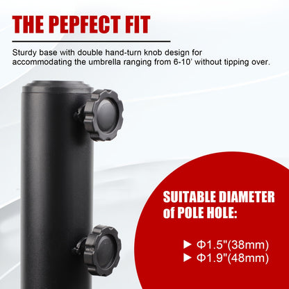 Outdoor Padded Umbrella Base, Round Plastic Umbrella Base, Lawn, Patio Outdoor Heavy Duty Umbrella Stand With 2 Adjustable Knobs, 3 Lined Rings, Black