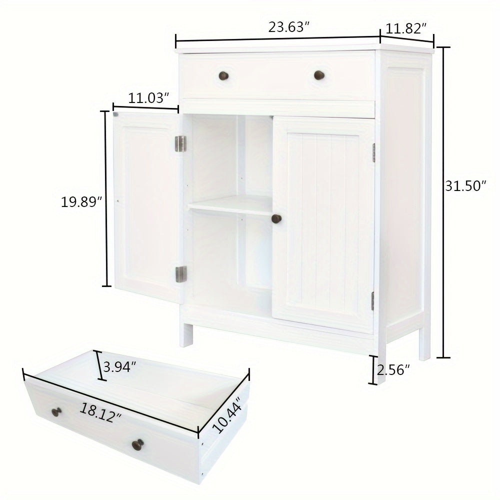 Set of Bathroom Storage Cabinets - Bath Vanity with Double Shutter Doors And Soft-Close Drawer, Space-Efficient Bathroom Furniture for Contemporary Homes (White)