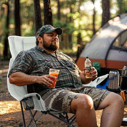 Outdoor Rocking Camping Chair for Adults Heavy Duty, Oversize Portable Folding Rocker Camp, Folding Lawn Chair for Outside Use with Side Pocket, Cup Holder And Cooler Bag