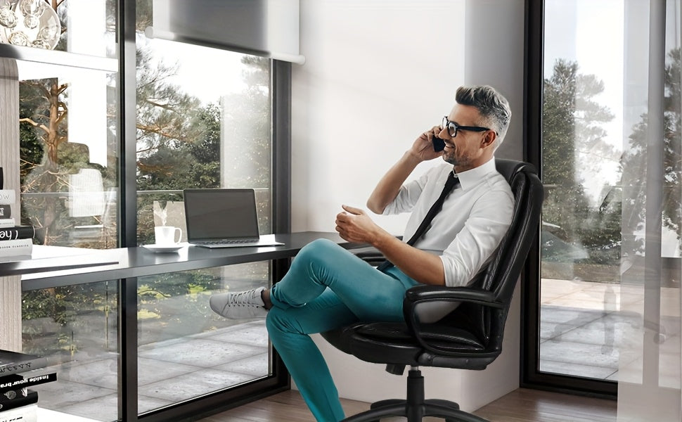 Home Office Desk Chair, 400LBS Big And Tall Managerial Executive Chair, High Back Computer Chair Gaming Chair, Ergonomic Adjustable Height Faux Leather Chair With Cushions Armrest, Heavy Duty Chair With Comfy Lumbar Support