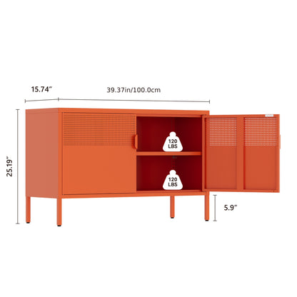 Two-Door Metal Storage Cabinet Featuring Adjustable Shelves - A Versatile 2-Tier Accent Cabinet Suitable for Home Office, Kitchen, Or Garage | Industrial Farmhouse Style Steel Cabinets