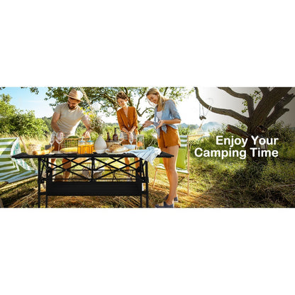 Folding Camping Table Adjustable Height – Portable Iron Picnic Backpack Table with Mesh Pocket & Carry Bag for Camping, BBQ, Beach, Backyard & Parties