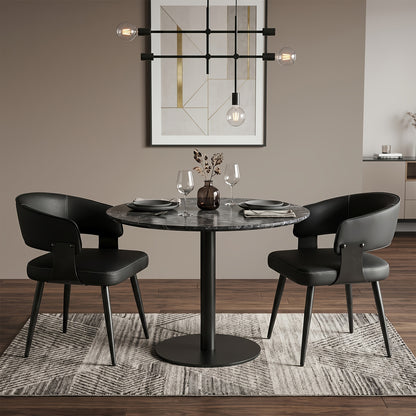Modern Dining Chairs Set Of 2, Faux Leather Upholstered Kitchen Chairs With Curved Back And Metal Legs, Mid Century Chairs For Dining Room, Kitchen