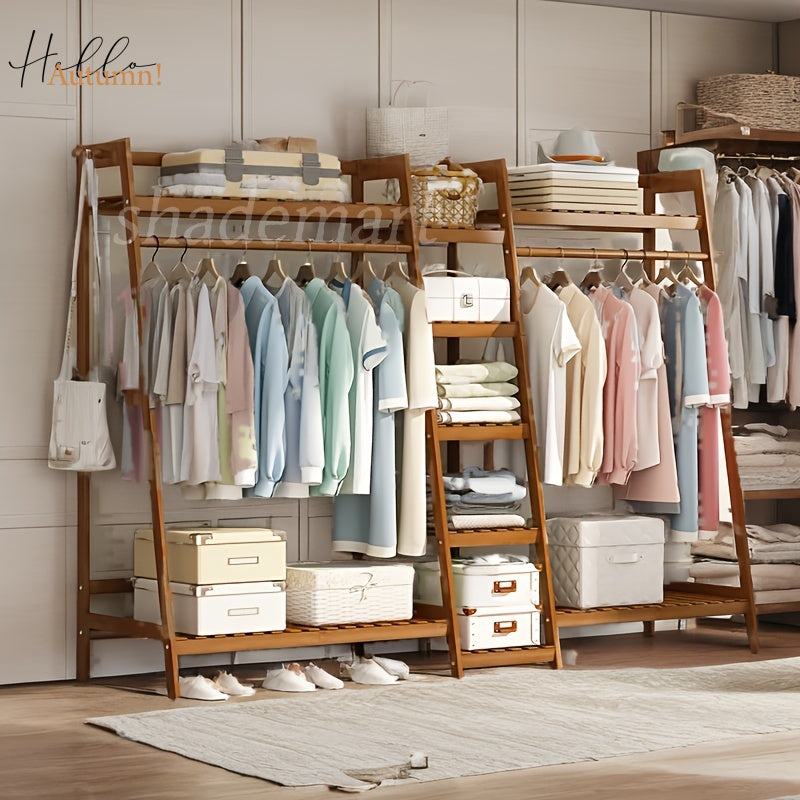 A multi capacity storage rack with brown and brown options, equipped with 5 side storage racks. A hat rack with shelves and bags is suitable for home storage, and a side hat hook is suitable for bedroom and hat room storage Specifications: with bag or wit