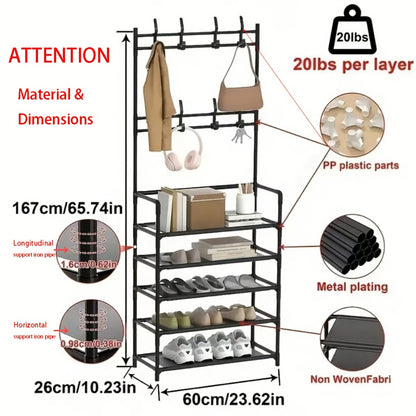 5-Tier & 3-Tier Multifunctional Storage Rack, Entryway Organizer for Shoes & Hats, Ideal for Home, Living Room, Dorm, with 10 White Shoe Storage Bags Included