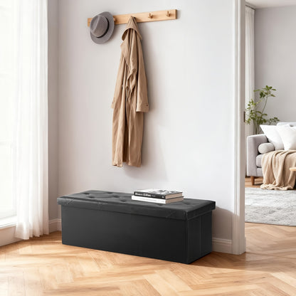 Multi-Functional Ottoman with Storage Bench | Folding Foot Rest Stool, Space-Saving, Load 660 lbs, Upholstered, Classic Style, Hardwood, OLIXIS for Living Room, Bedroom, Office, Dorm