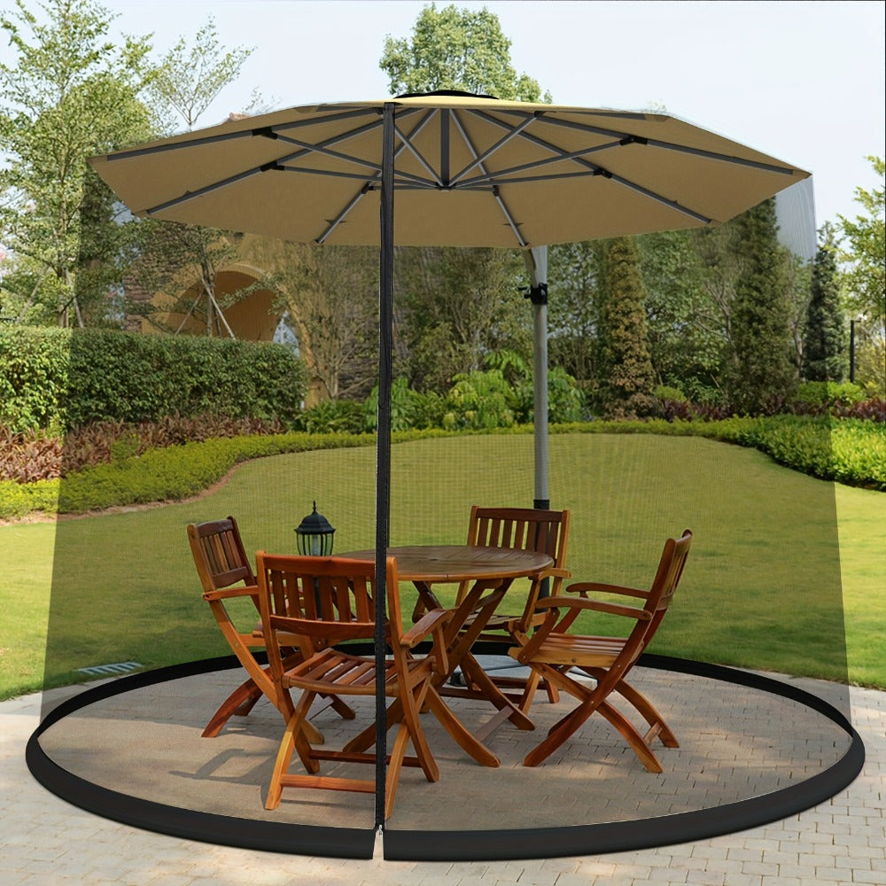 Patio Umbrella Mosquito Net Screen Fits 9-10 Ft Umbrella Outdoor Bug Insect Netting with Drawstring Top Zippered Door Water Tube Base Black