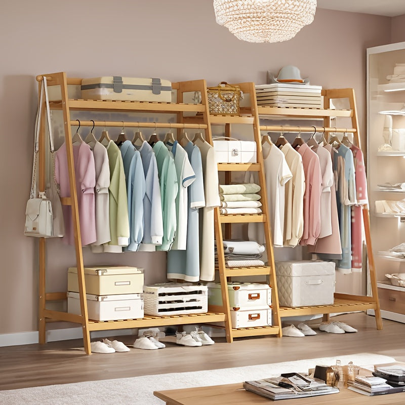 A multi capacity storage rack with brown and brown options, equipped with 5 side storage racks. A hat rack with shelves and bags is suitable for home storage, and a side hat hook is suitable for bedroom and hat room storage Specifications: with bag or wit