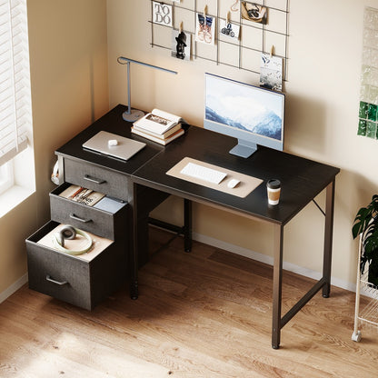 Computer Desk with 3 Fabric Drawers & Hook for Small Space – Home Office Writing Study Table with File Storage, 40"/48" White & Black Bedroom Desk