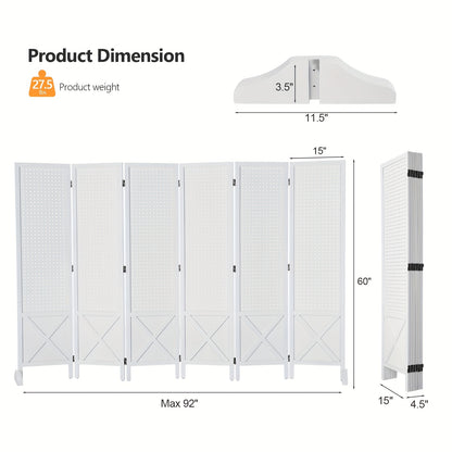 Freestanding Pegboard Room Divider Folding Privacy Screen 4 or 6 Panel Wood MDF Partition Space Separator for Home Office Events Retail Display Natural White Black