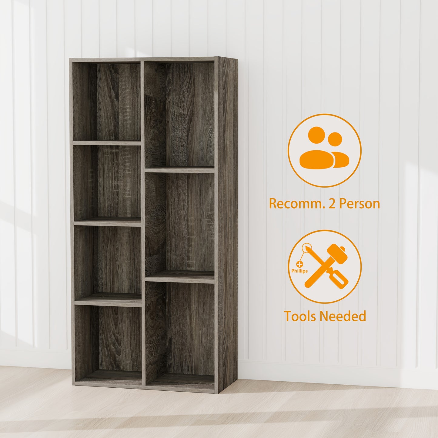 7-Cube Bookcase, Bookshelf, Storage Organizer, Multi-Purpose Shelving Unit for Books, Clothes,, Home Office, Living Room, Bedroom, Modern Design, Easy Assembly