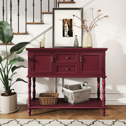 Console Table with 2 Drawers & Storage Shelf – Classic Wood Accent Sofa Table for Entryway Hallway Living Room & Behind Couch, HDF Construction, Red & White