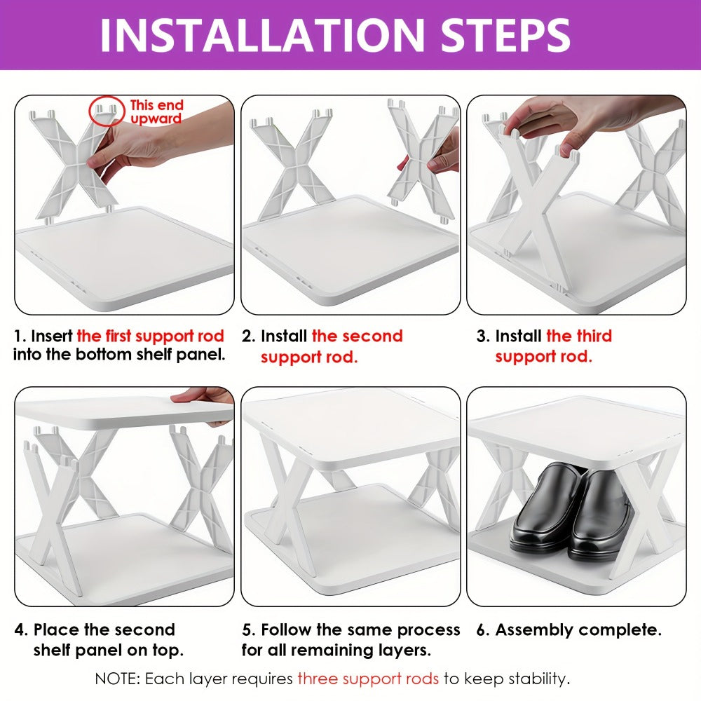 Stackable Shoe Rack 6 or 9 Tier Plastic Vertical Shoe Organizer, Space Saving Shoe Storage Shelf for Entryway Bedroom Hallway Dorm, 10 Color Options
