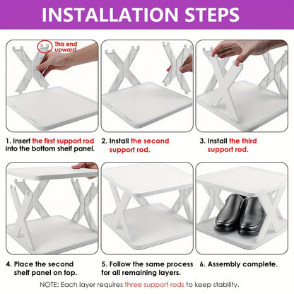 Stackable Shoe Rack 6 or 9 Tier Plastic Vertical Shoe Organizer, Space Saving Shoe Storage Shelf for Entryway Bedroom Hallway Dorm, 10 Color Options