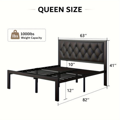 Metal Bed Structure, Platform Style with a Button-Tufted Headboard, Featuring 12 Inches of Space Underneath, Supported by Steel Slats, And Designed for Easy Assembly