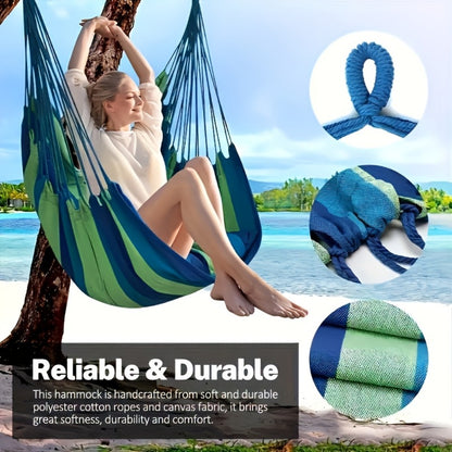 3-Piece Outdoor Canvas Hammock Set with 2 Pillows Single Hammock No Bracket Needed Space Saving Easy Install for Garden Balcony Patio 2 Colors
