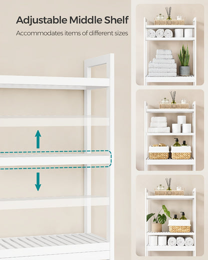 Three-Level Shelf Unit for Above The Toilet - Bathroom Organizer That Resists Rust with Adjustable Shelves | Space-Efficient Storage for Towels, Toilet Paper, And Tissues, Vertical Display for Toiletries & Convenient Access