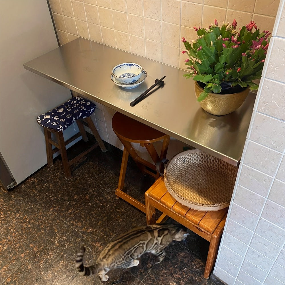 Wall Mounted Folding Table 304 Stainless Steel, Foldable Wall Shelf for Kitchen Bathroom Balcony Laundry Living Room, Space Saving Fold Down Work Surface