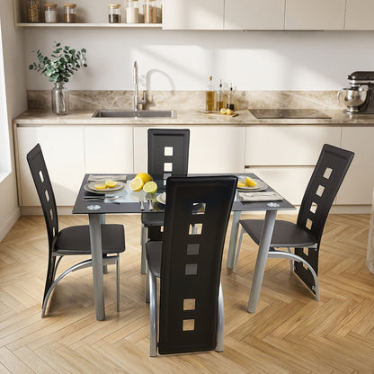 4pcs Hollow Decoration PU Leather Dining Chair Black