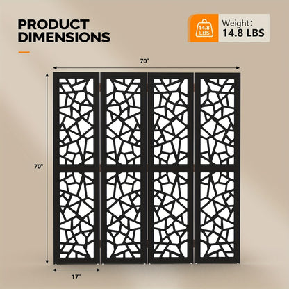 Geometric Wood Room Divider 70"H – Freestanding Privacy Screen with Modern Pattern, Indoor Space Separator for Living Room, Bedroom & Office, No Assembly Required