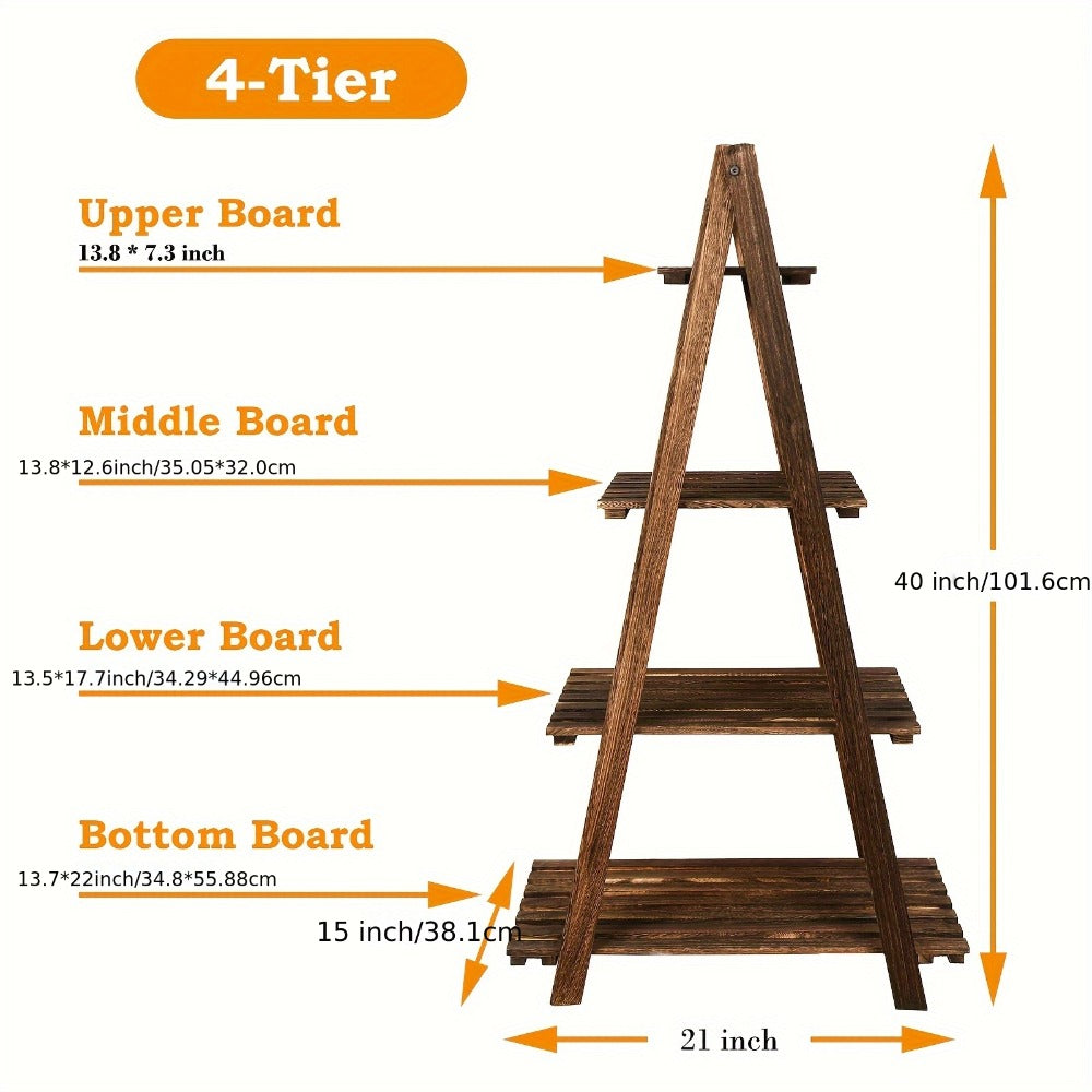 4-Tier Ladder Shelf, Wooden Plant Shelves, Ladder Bookshelf, Rustic Flower Display Rack, Wooden Display Shelves Plant Stand, Indoor Ladder Shelf For Living Room, Office, Bedroom
