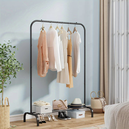 Heavy-Duty Portable Clothes Rack with Bottom Metal Shelf – Large Capacity for Coats, Shirts & More, Sturdy & Durable Design, Easy to Assemble – Perfect Clothes Organizer for Home & Storage