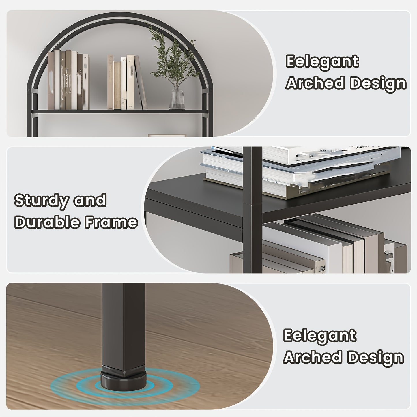 71" Industrial Arched Bookshelf with Doors - Sturdy Metal Frame, Freestanding Display Shelving Unit for Home & Outdoor Leisure