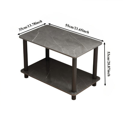 Modern Marble-Look Two-Tier Side Table with Sturdy Metal Frame & Spacious Storage Shelf - Space-Saving Engineered Wood & Marble Table Suitable for Living Room, Bedroom, Office - Assembly, Modern