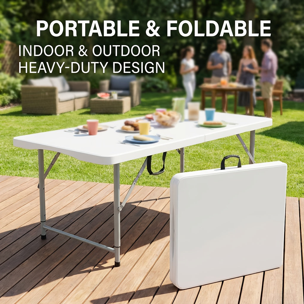 2.5/4/6FT Folding Table, 6 Foot Folding Table Heavy Duty, Portable Plastic Folding Table with Handle, Fold in Half Table for Indoor Outdoor Use, Fold Up Table for Camping Dining Party Picnic Events