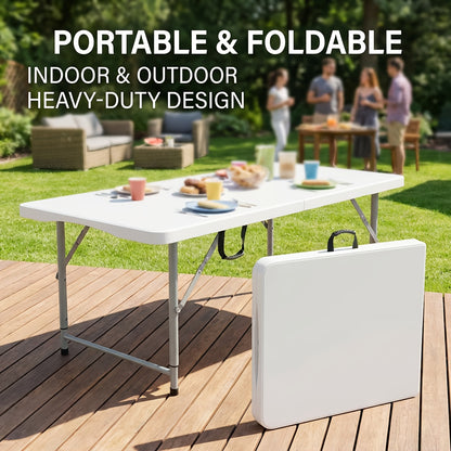2.5/4/6FT Folding Table, 6 Foot Folding Table Heavy Duty, Portable Plastic Folding Table with Handle, Fold in Half Table for Indoor Outdoor Use, Fold Up Table for Camping Dining Party Picnic Events