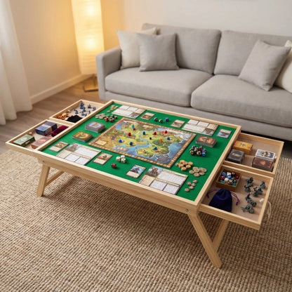 Foldable Multifunctional Game Table with Drawer Storage, Non-Slip Puzzle & Board Game Table for Home Office Camping, Space-Saving Portable Folding Table in Green