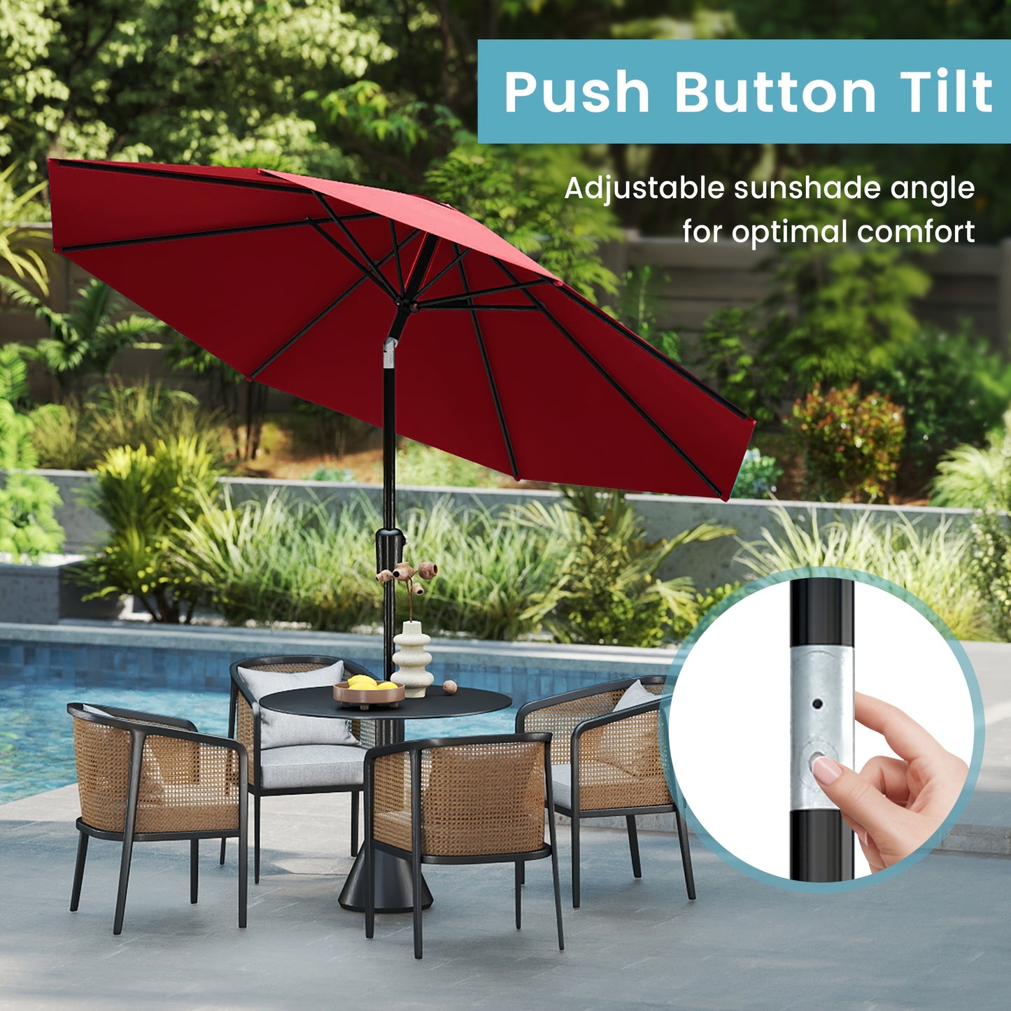 [9ft/10ft Patio Umbrella] 9ft/10ft Outdoor Patio Umbrella | Push Button Tilt, Internal Crank Lift System, 5 Colors | Ideal for Table or Beach