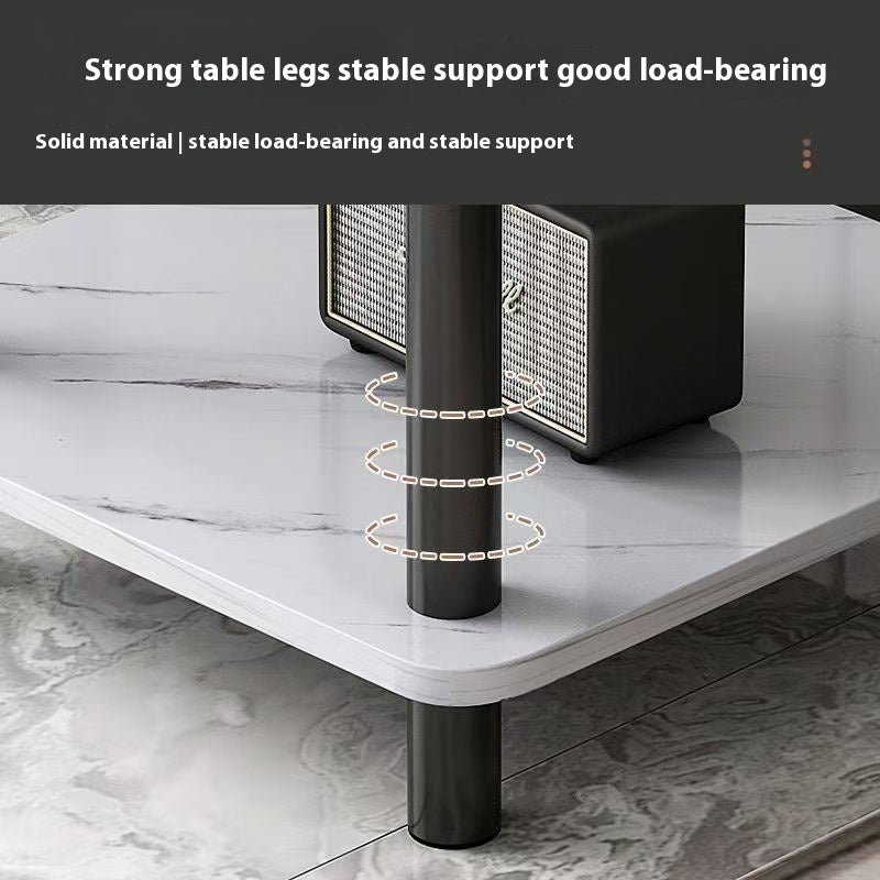 Modern Marble-Look Two-Tier Side Table with Sturdy Metal Frame & Spacious Storage Shelf - Space-Saving Engineered Wood & Marble Table Suitable for Living Room, Bedroom, Office - Assembly, Modern