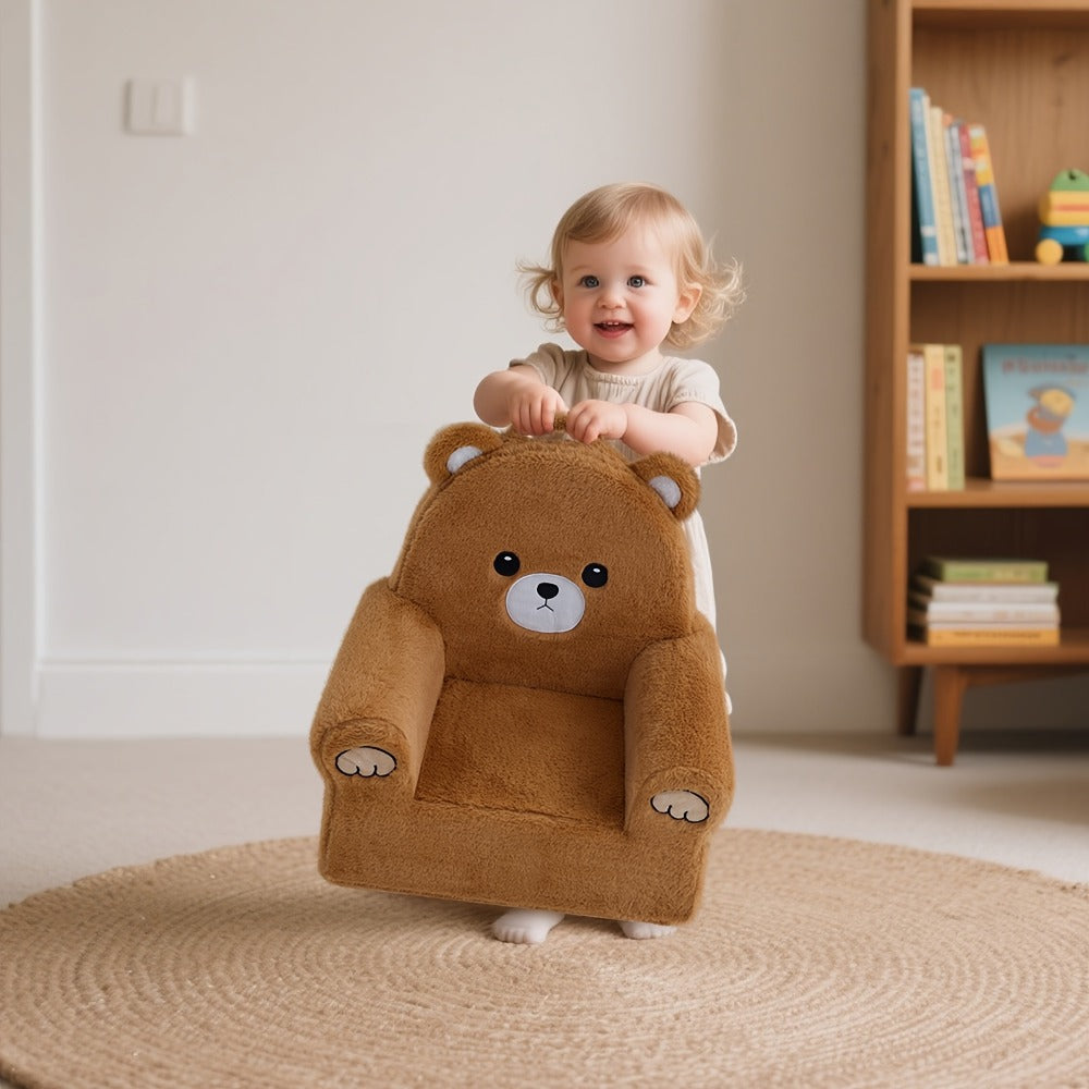 Kids Sofa & Armchair, Teddy Bear Recliner for Toddlers, Memory Foam Padded Reading Nook Chair, Supportive Animal Lounge Chair for Kids, Soft Brown Plush Nursery Seating for Boys & Girls