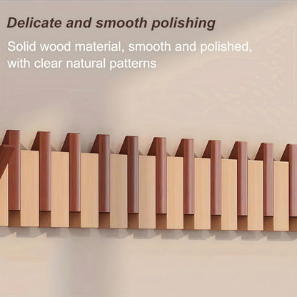 1pc Natural Wood Wall-Mounted Coat Rack with 10 Hooks - Piano-Shaped Accordion Design, Walnut Finish, Space-Saving Vertical Storage for Entryway, Bedroom, Bathroom - Easy Assembly, No Batteries/Electricity, Durable Multi-Purpose Organizer for Coats, Hats,