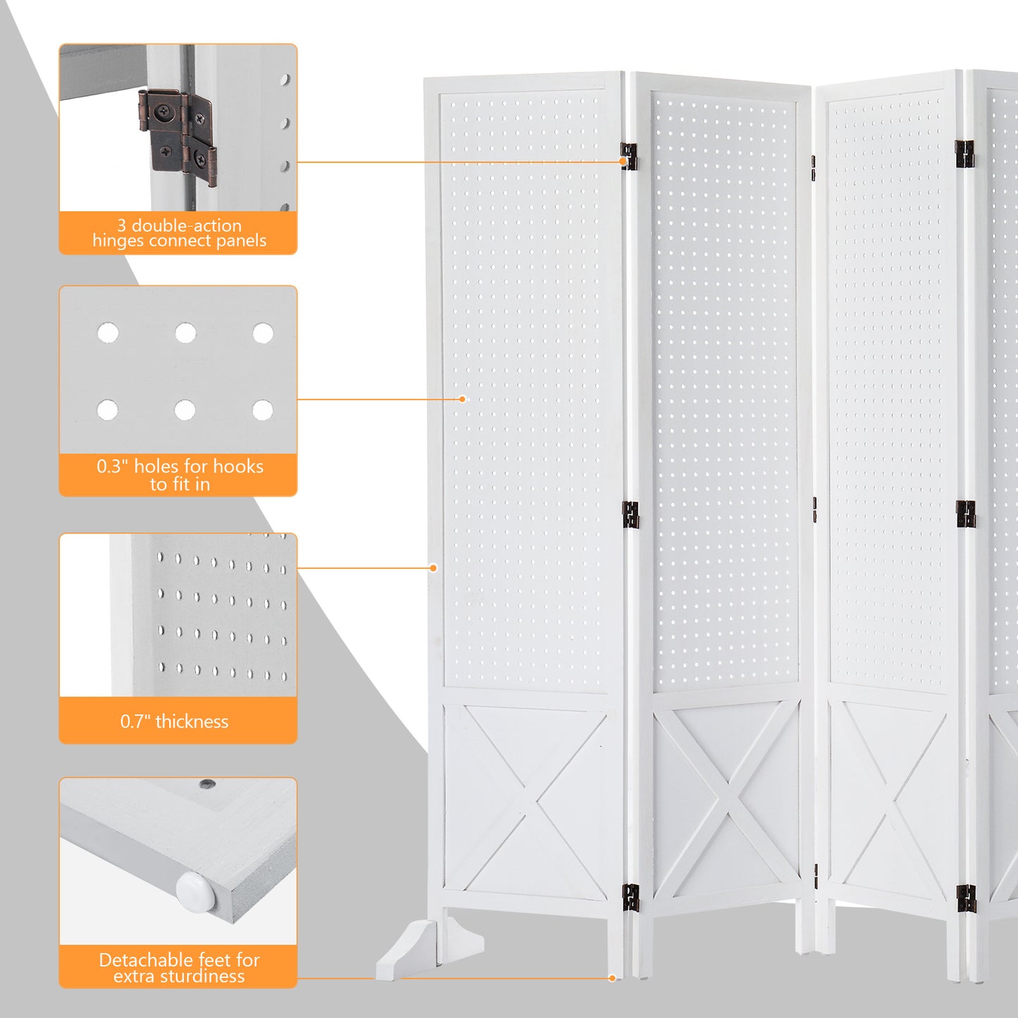 VINGLI 60''H Freestanding Pegboard, Wood Room Divider Display Board Organizer with Support Feet, Folding Privacy Screen Partition Space Separator for Craft Shows Events Retail