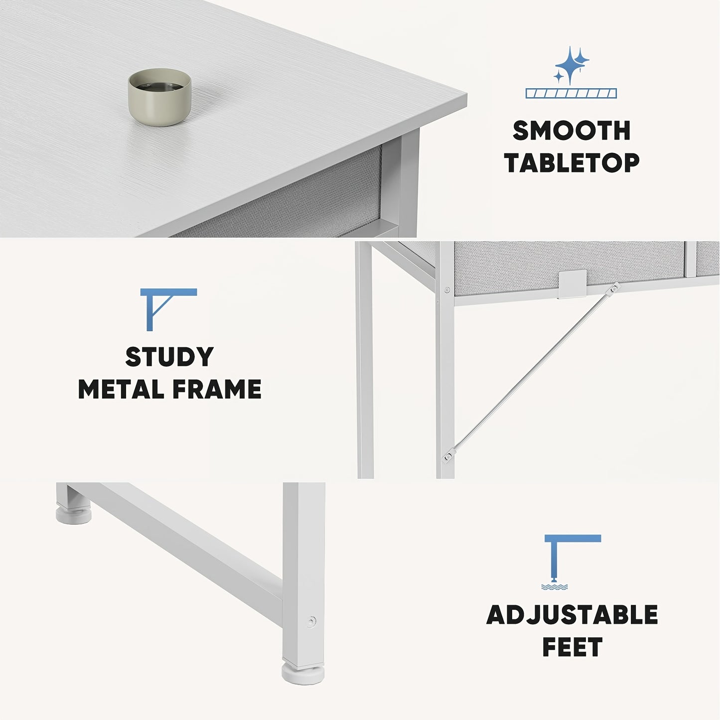 [Makeup Vanity Desk] 32" Small Makeup Vanity Desk with Storage Drawers And Side Bag, Compact Bedroom Dressing Table with Hair Dryer Hook, Modern Study Writing Desk for Small Spaces