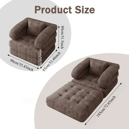 Convertible Sofa Bed No Assembly Required, Multi-Position High-Density Sponge Corduroy Sofa for Small Spaces Bedroom Apartment RV, Lazy Lounger Movie Sofa