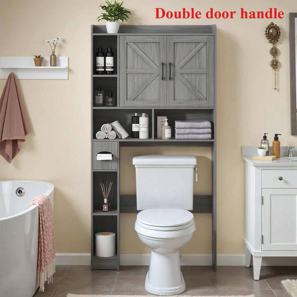 Over-The-Toilet Storage Cabinet with Toilet Paper Holder Stand - Space-Saving -Standing Bathroom Shelf, /Plywood Suitable for Bathroom, Restroom, Laundry Room, Modern with Assembly (No Wall-Mount)