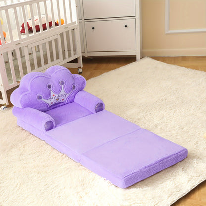 Kids 2-in-1 Foldable Sofa & Pillow, Soft Plush Memory Foam Children's Lounger, Washable Cover, Cute Birthday & Holiday Gift for Kids Playroom