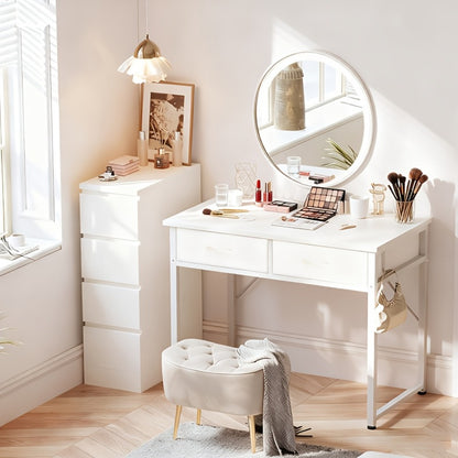 Vanity Desk with Lights & Drawers – Small Makeup Dressing Table with LED Mirror Light, Fiber Drawers for Bedroom Home Study, 32" & 42" White & Black